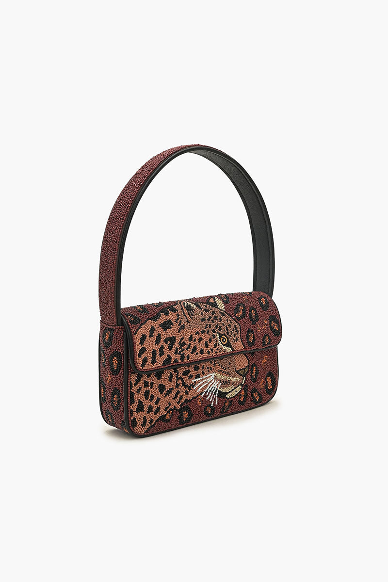 Forest Leopard Beaded Shoulder Bag