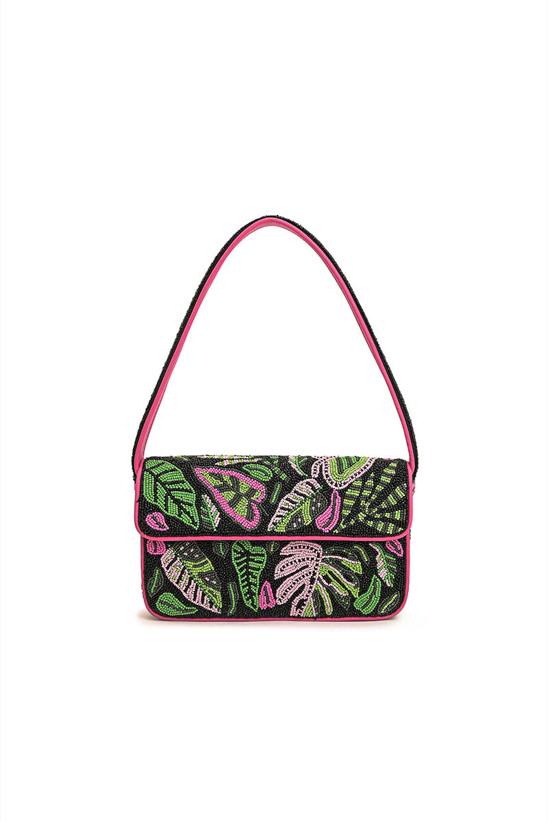Tropical Leafy Beaded Shoulder Bag