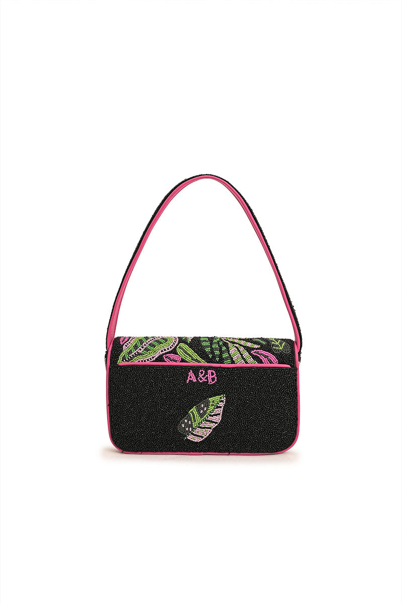 Tropical Leafy Beaded Shoulder Bag