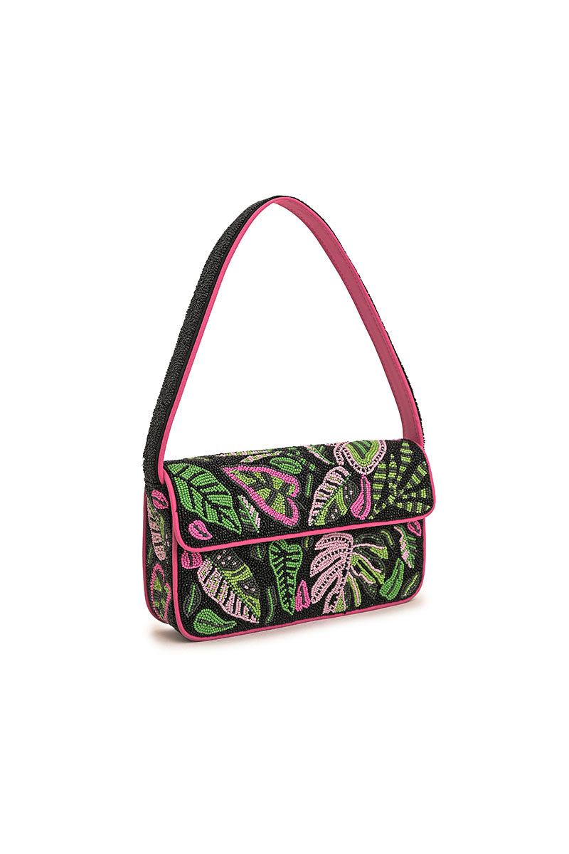 Tropical Leafy Beaded Shoulder Bag