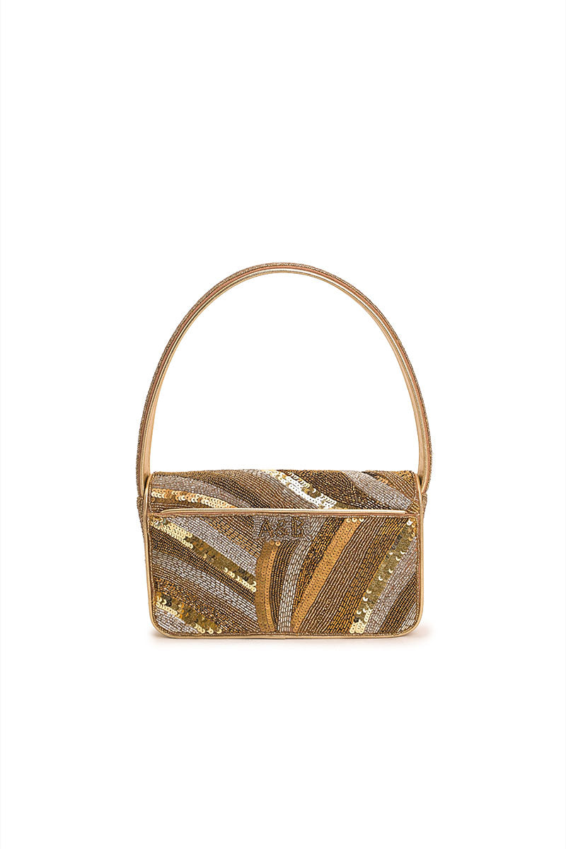 Golden Glam Beaded Shoulder Bag