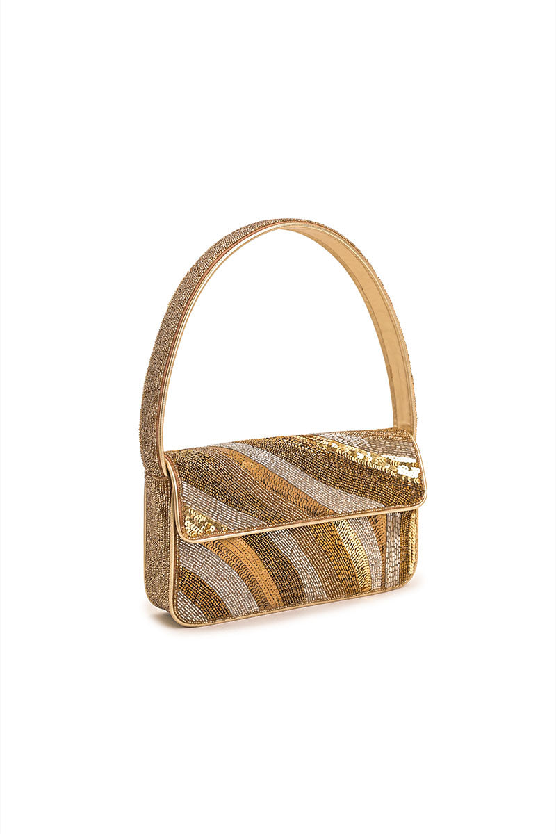 Golden Glam Beaded Shoulder Bag