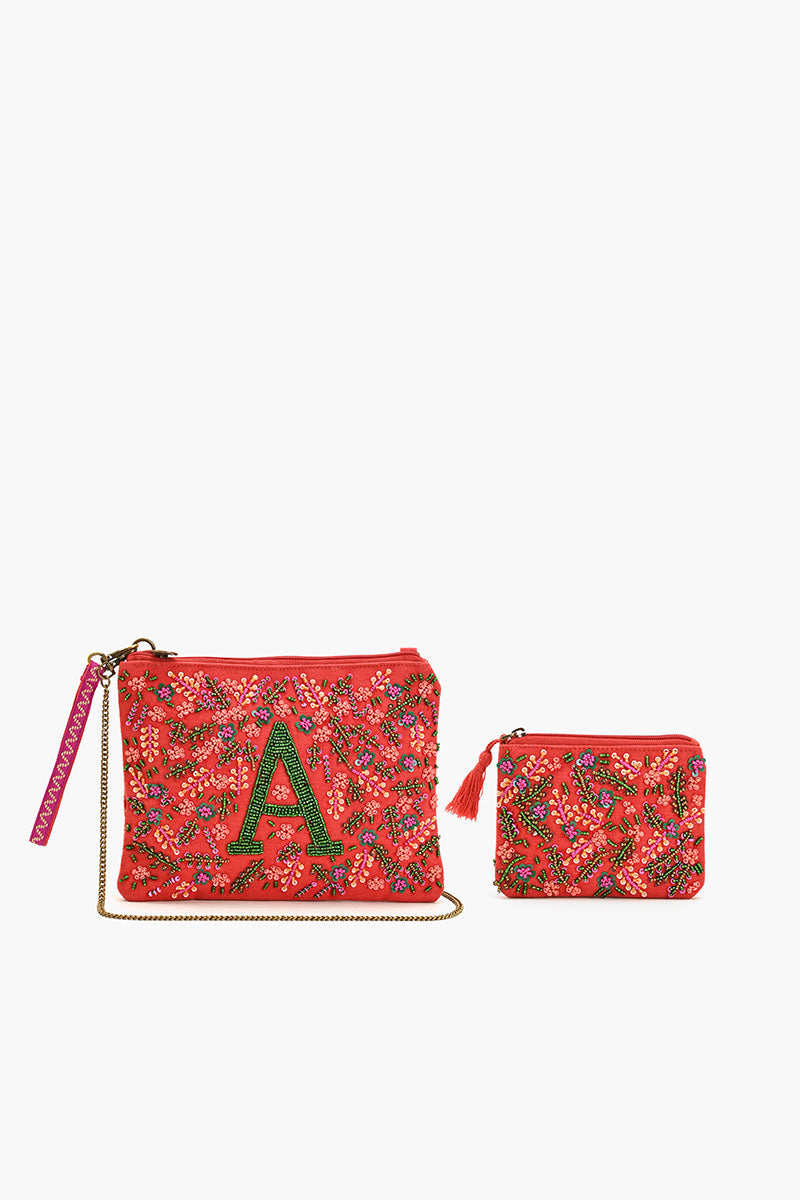 Personalized Initial Embellished Pouch with Coin Bag