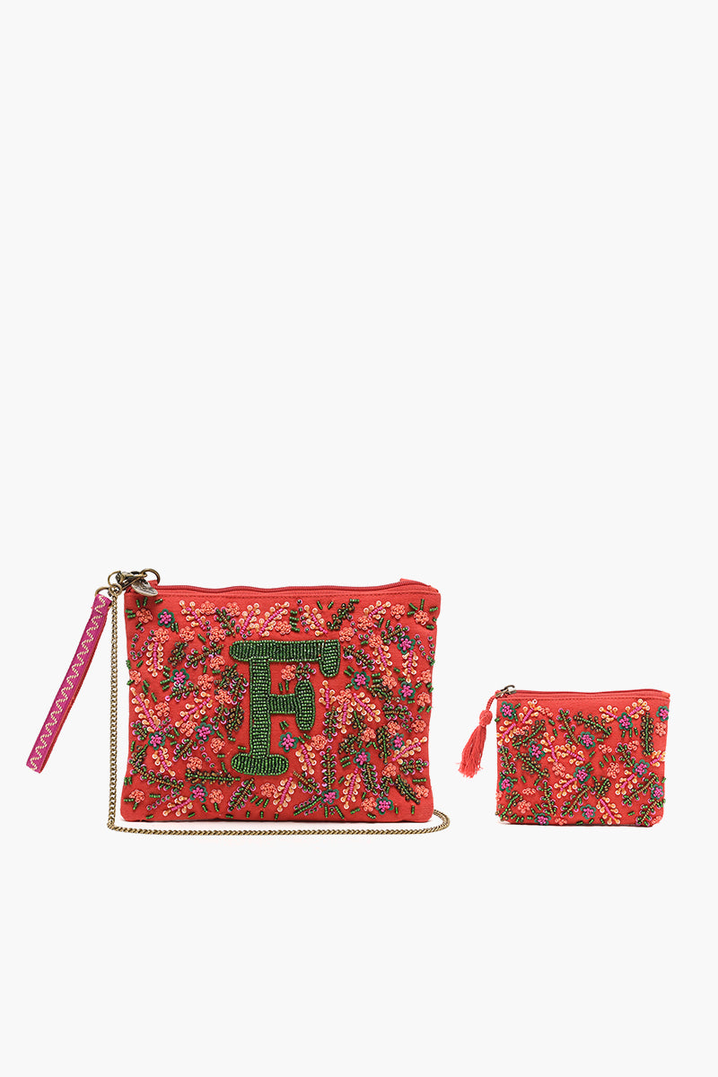 Personalized Initial Embellished Pouch with Coin Bag
