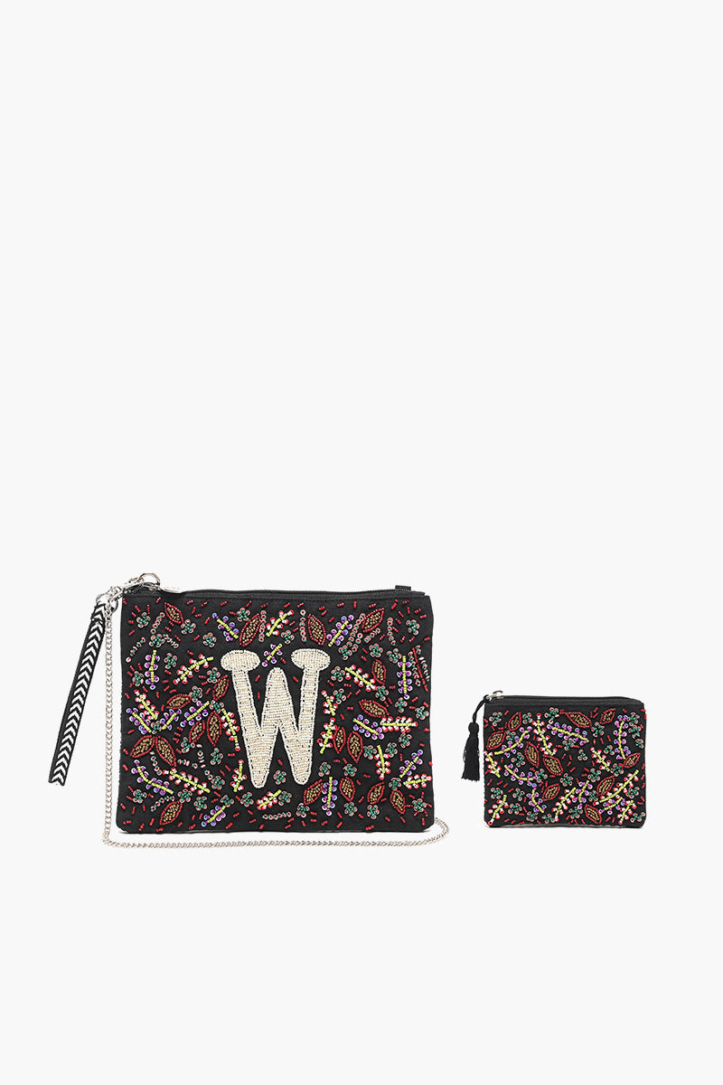 Personalized Initial Embellished Pouch with Coin Bag