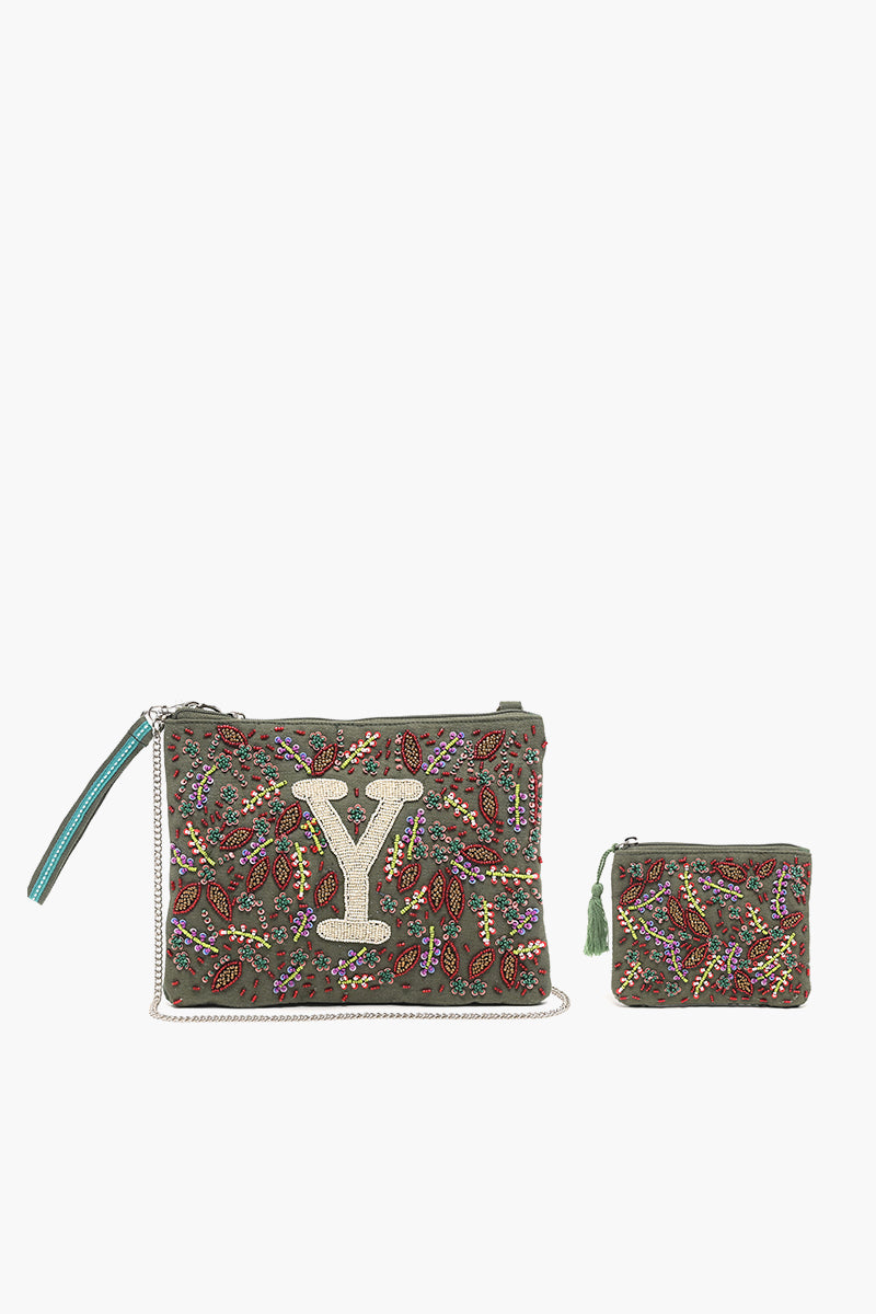 Personalized Initial Embellished Pouch with Coin Bag