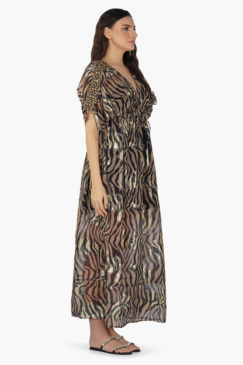 Black Zebra Shiny Cover Up Dress