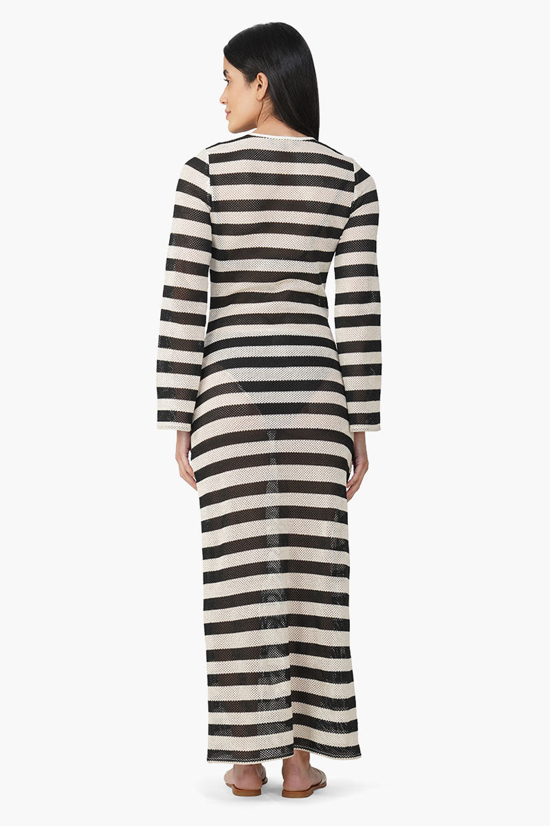 Charcoal Stripe Crochet Long Dress