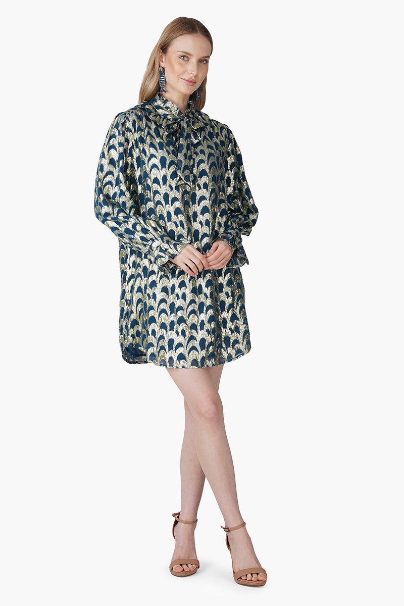 Teal Twilight Golden Lurex Short Dress