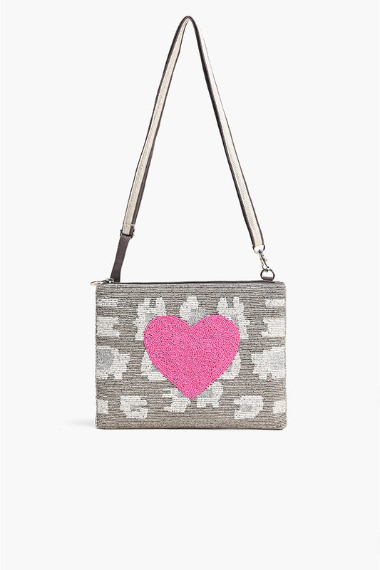 Pink Heart Top Zip Clutch