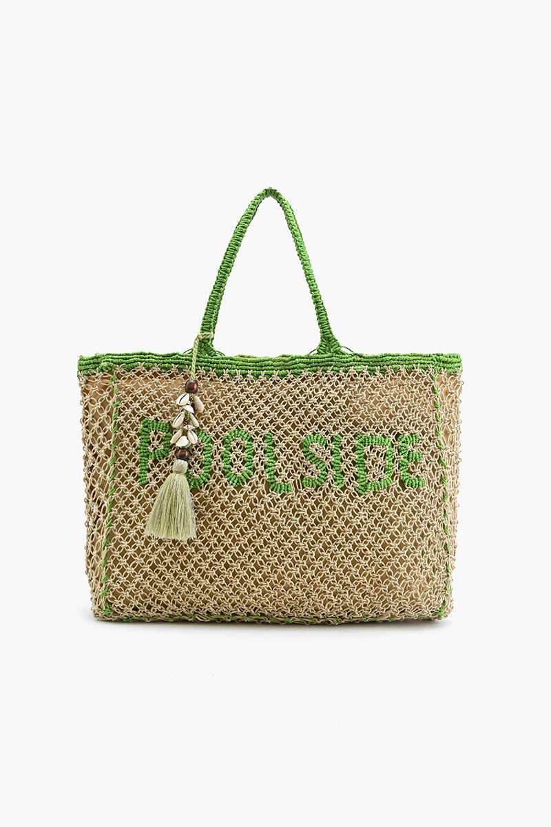 Poolside' Jute Macrame Tote in Beige & Green