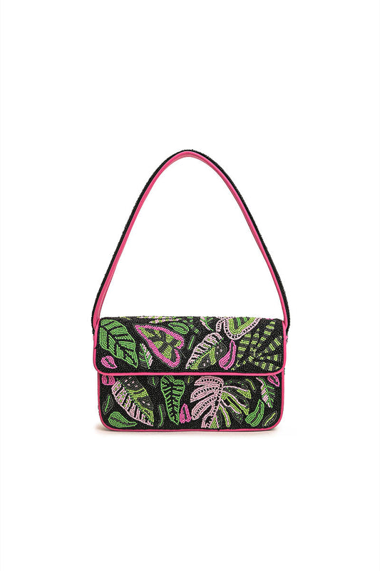 Tropical Leafy Beaded Shoulder Bag