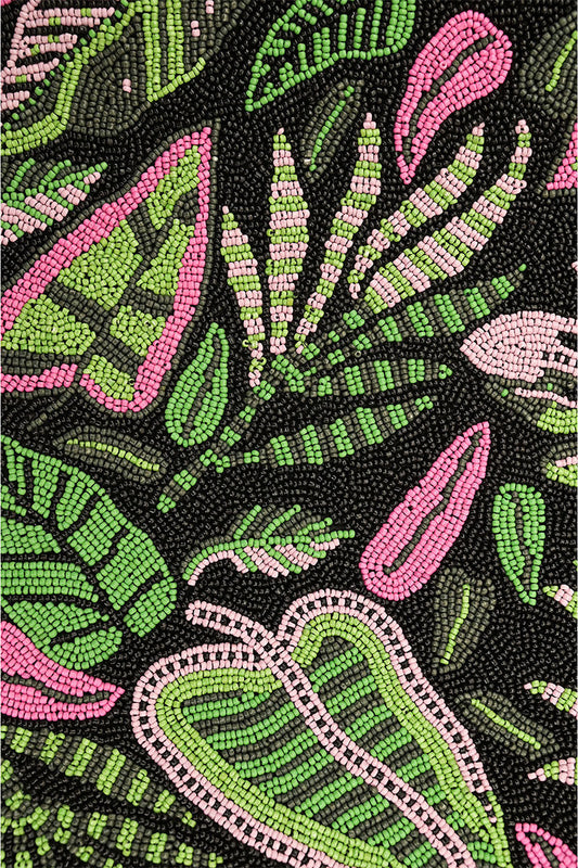 Tropical Leafy Beaded Shoulder Bag