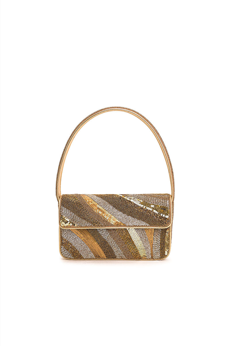 Golden Glam Beaded Shoulder Bag
