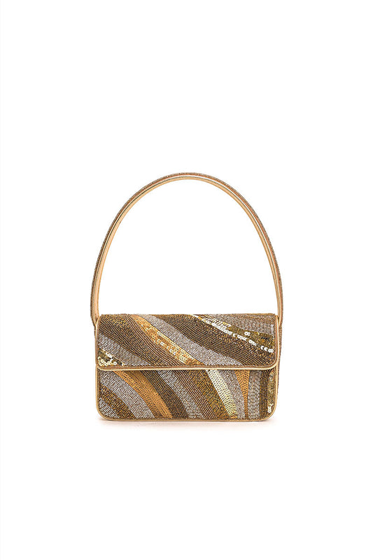 Golden Glam Beaded Shoulder Bag