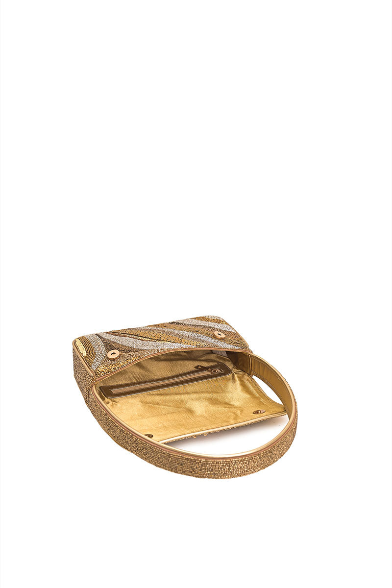 Golden Glam Beaded Shoulder Bag