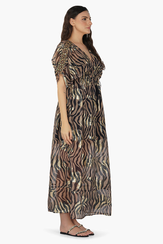Black Zebra Shiny Cover Up Dress