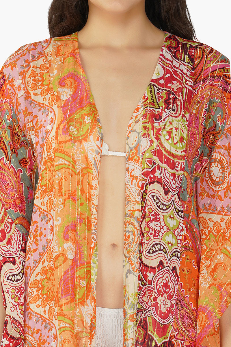 Multi Palm Paisley Stripe Cover Up