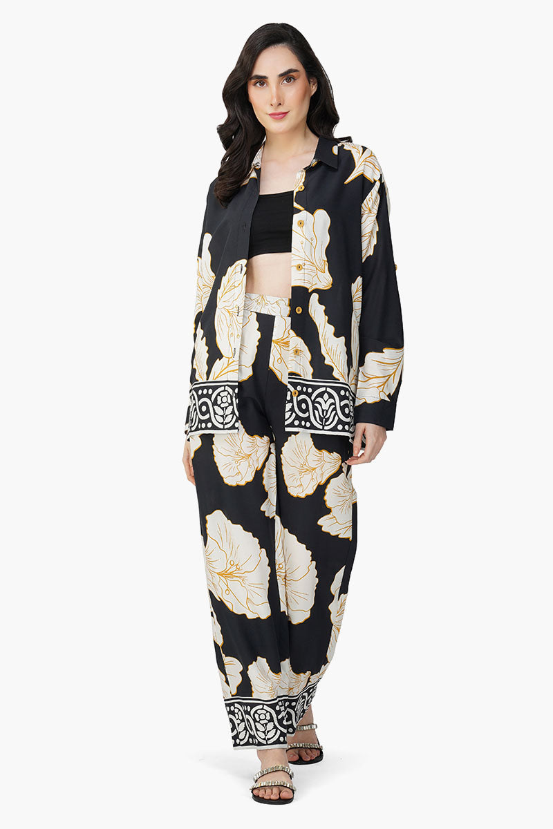Black And White Floral Daze Printed Pants
