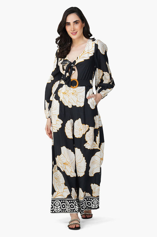 Black And White Floral Daze Printed Jumpsuit