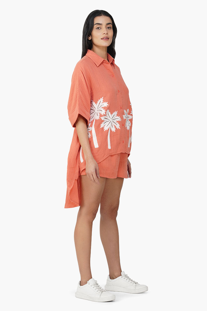 Baga Coral Palm Embellished Cover Up Shirt