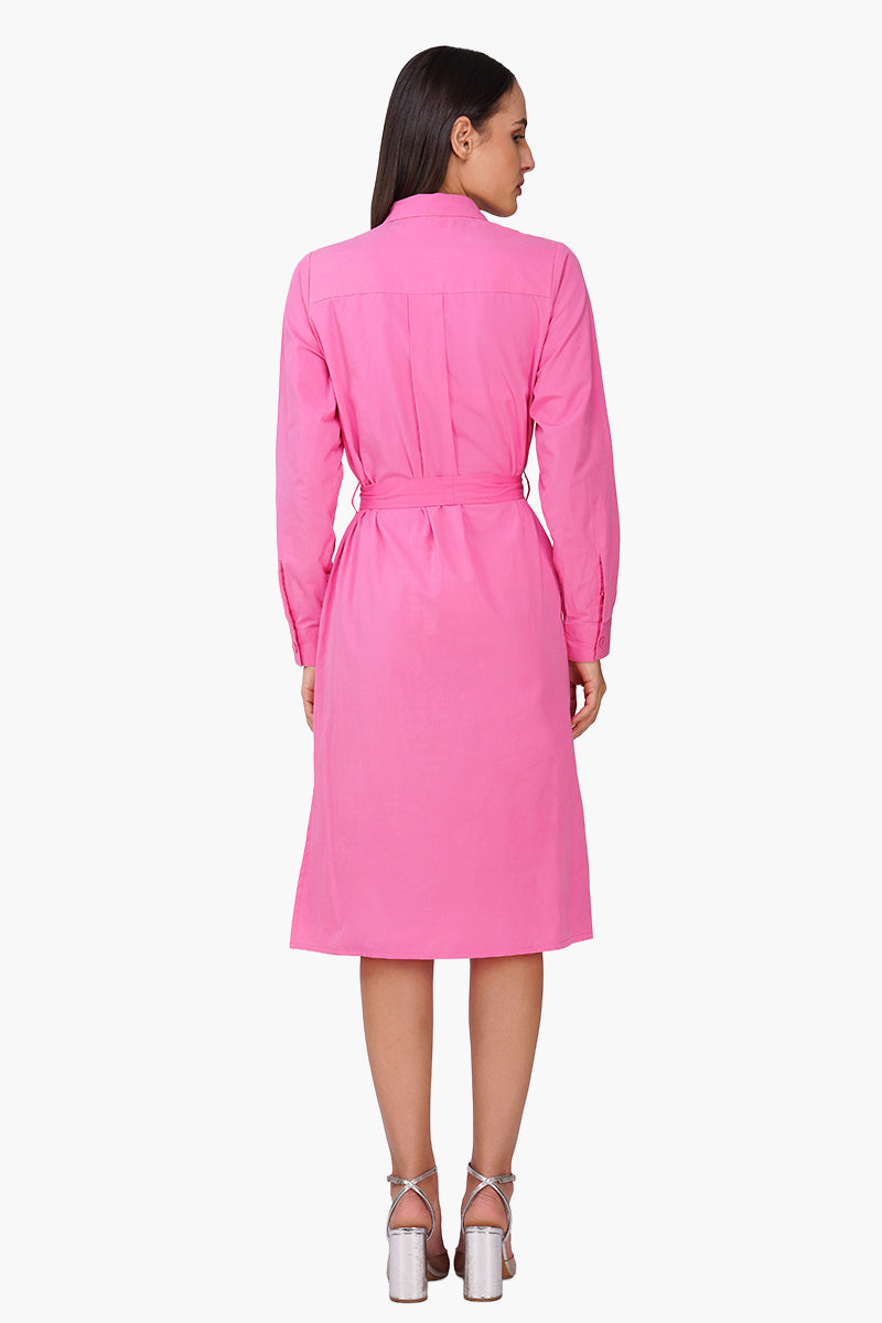 Bold Blink Pink Embellished Shirt Dress