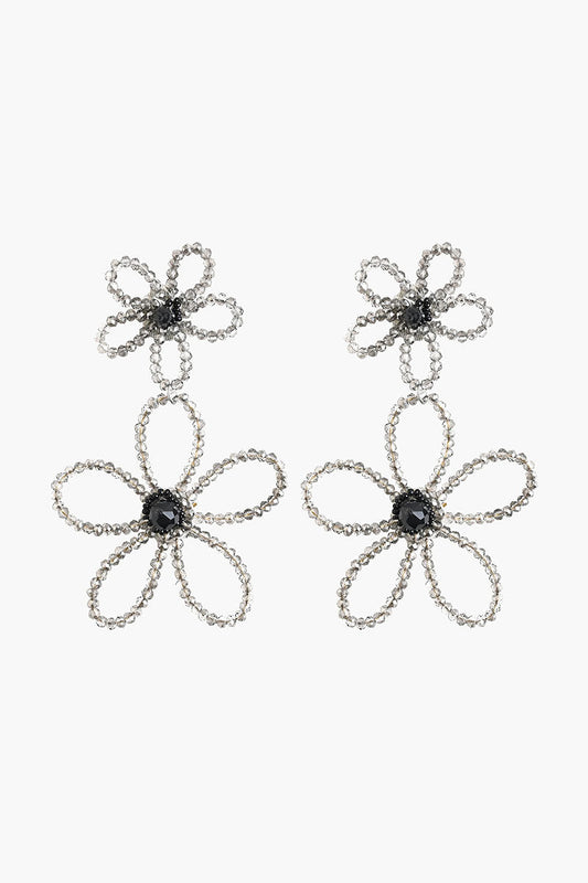 Silver Beaded Floral Drop Earrings