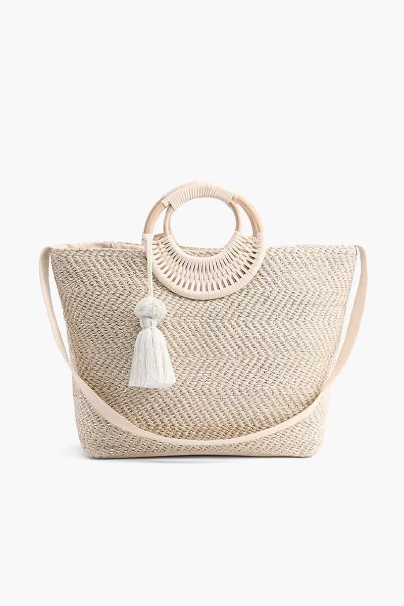 Birch Lurex Durrie Cane Handle Hand Woven Large Tote