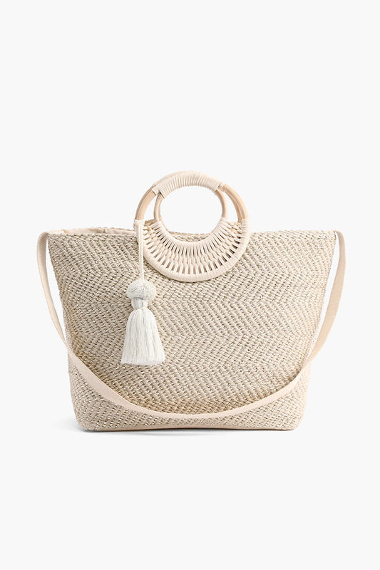 Birch Lurex Durrie Cane Handle Hand Woven Large Tote