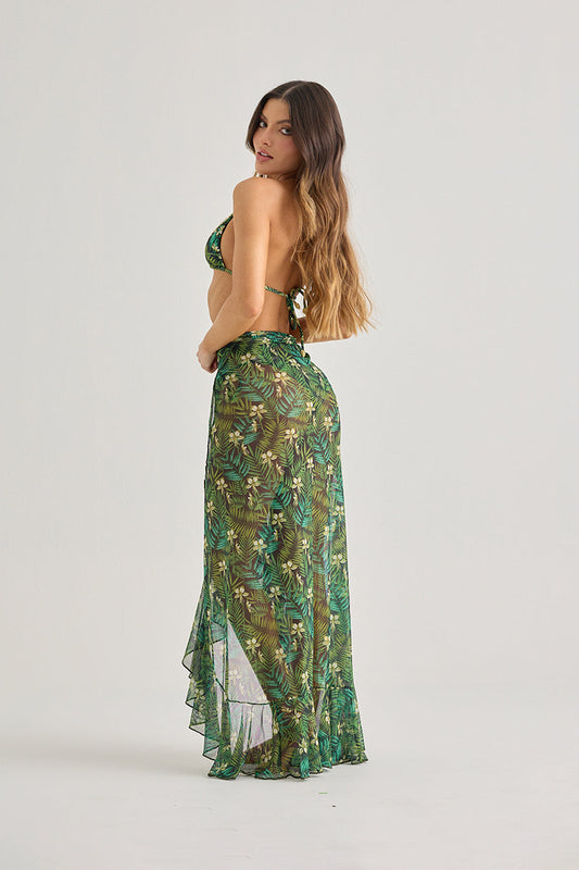 Tropical Mesh Maxi Skirt Cover-Up–Sheer & Flowing Elegance