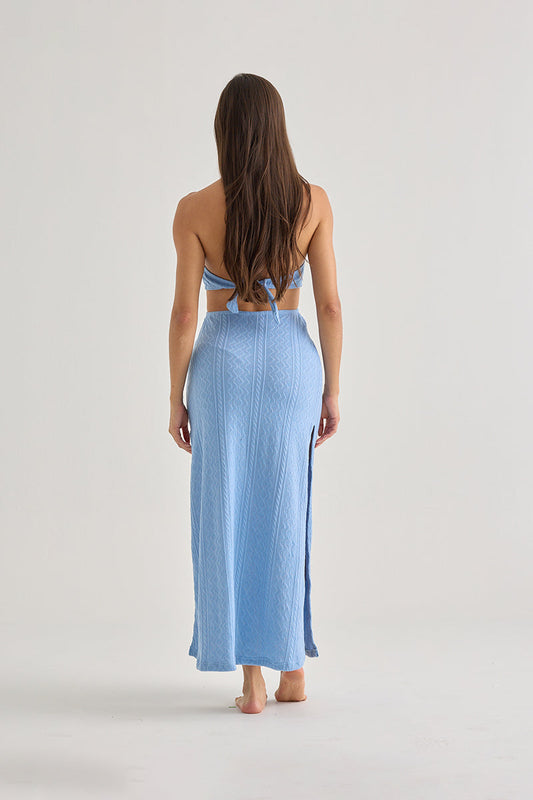Blue Halter Cut-Out Maxi Dress–Elegant Beach Cover-Up