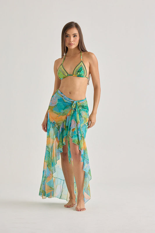 Tropical Watercolor Sarong Skirt – Lightweight & Flowing Beachwear