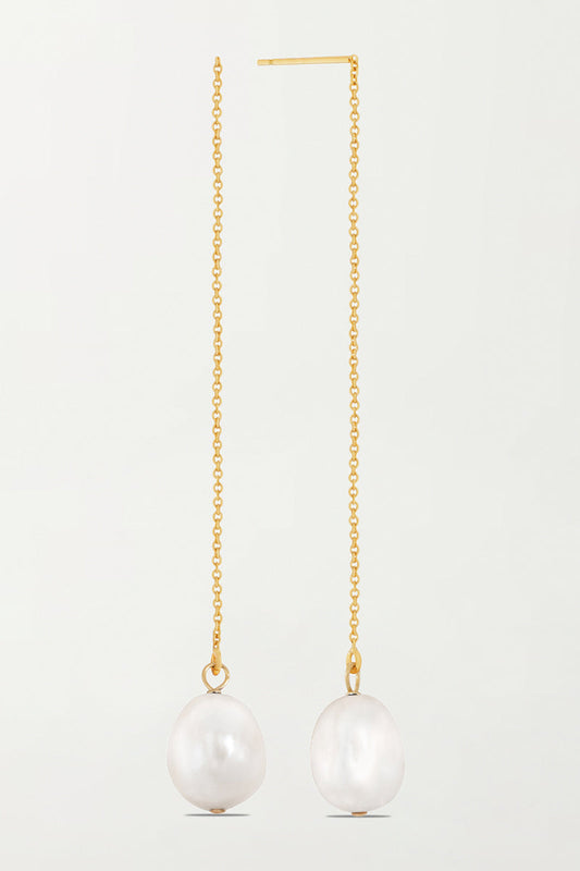La Perla Threader Earrings in White - Pair
