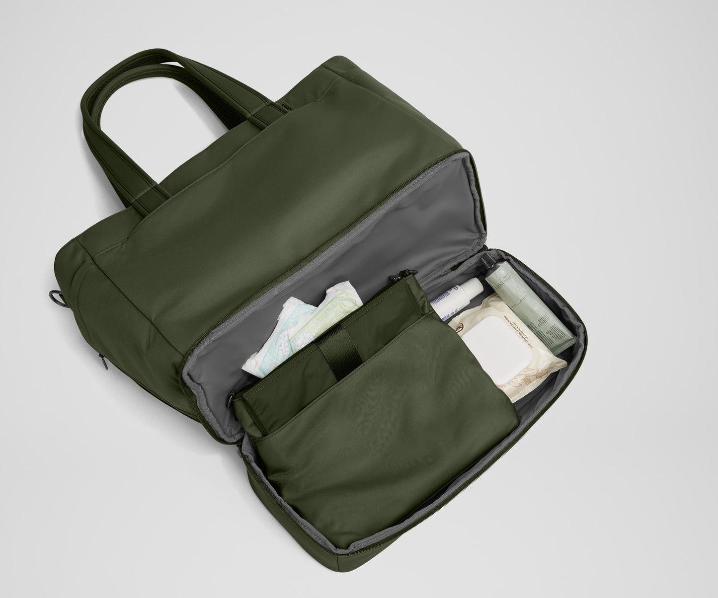The Double Diaper Tote in Olive Green